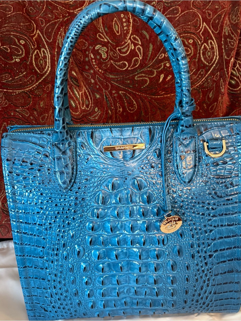 Brahmin Caroline Vibrant Azure Melbourne Croc-Embossed Satchel - Picture 3 of 8